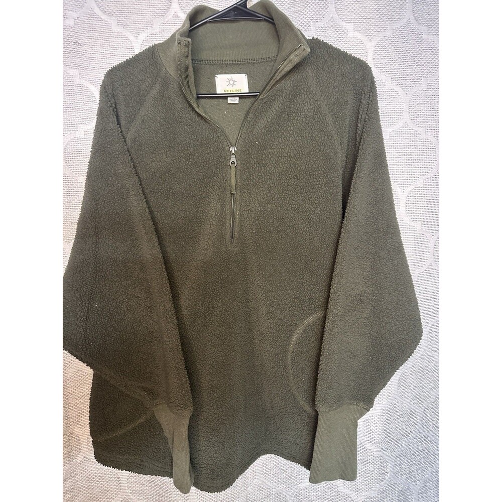 OFFLINE by Aerie Womens Fluffy Sherpa Half Zip Oversized PulloverSweater Olive S